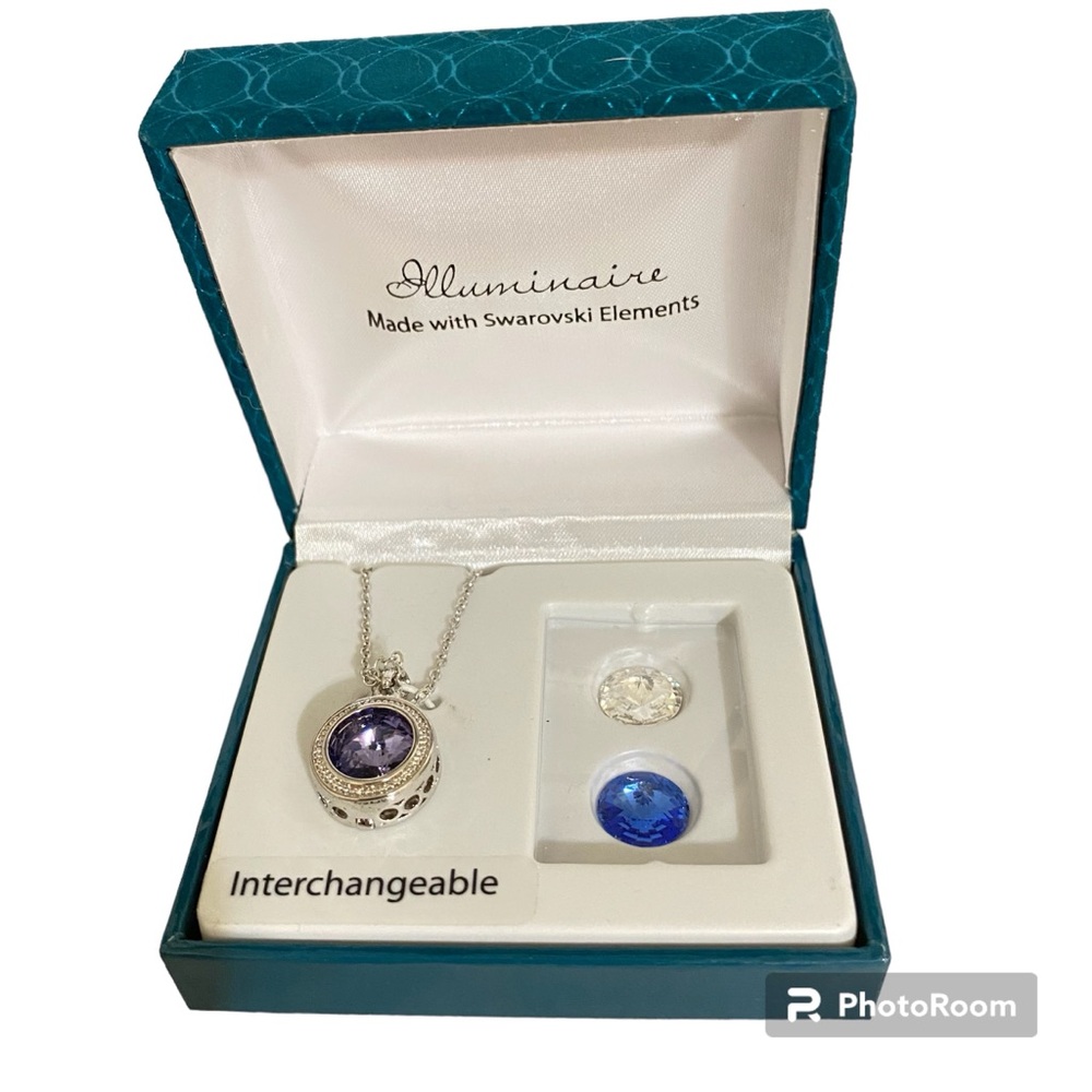 NWT Illuminaire Silver Plated Necklace with Interchangeable Swarovski Elements